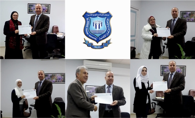 تكريم عدد من الأساتذة في كلية الآداب والعلوم بجامعة عمان الاهلية