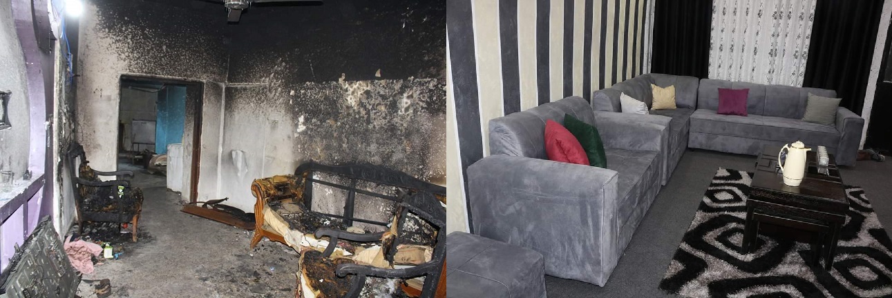 فريق نسمة خير يعيد أحد الأسر العفيفة إلى منزلها بعد تعرضه للحريق ( صور )