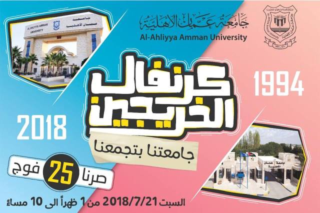 الكرنفال الاحتفالي الاول لخريجي جامعة عمان الأهلية من كافة الافواج الـ "25" .. السبت المقبل
