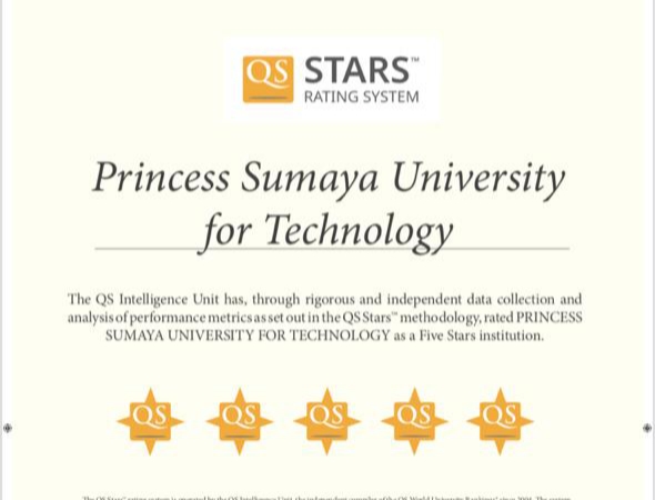 جامعة الأميرة سمية للتكنولوجيا تحصل  على 《النجوم الخمس》 في تقييم QS Stars  العالمي دفعة واحدة