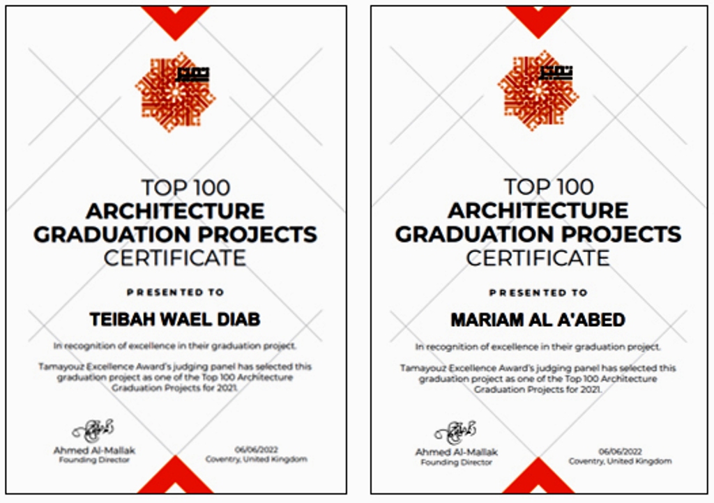 مشروعا تخرّج لطلبة هندسة العمارة 《عمان الاهلية》 ضمن قائمة أفضل 100 مشروع على مستوى العالم