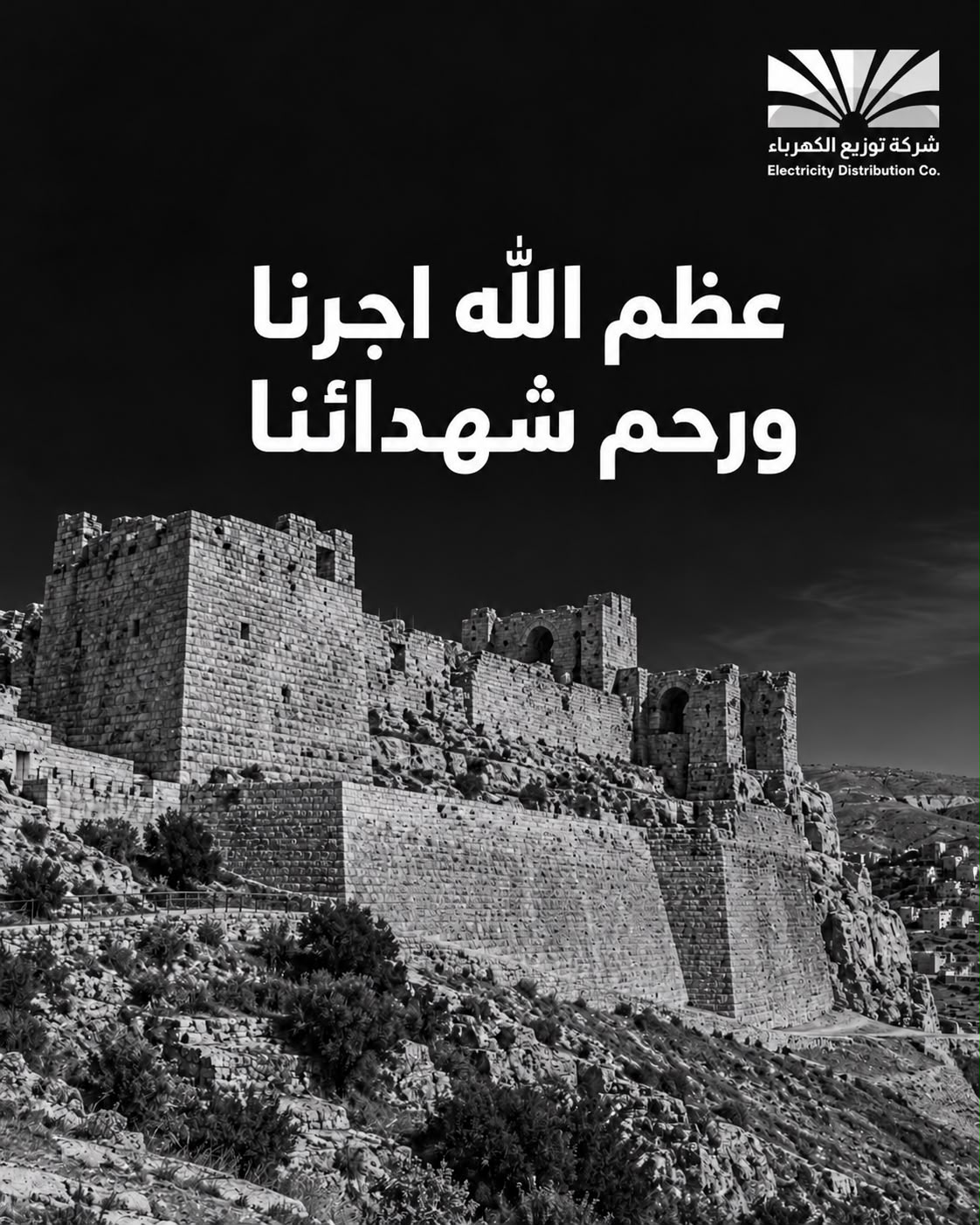 شركة توزيع الكهرباء تدين جريمة الكرك وتؤكد التمسك بالوحدة الوطنية