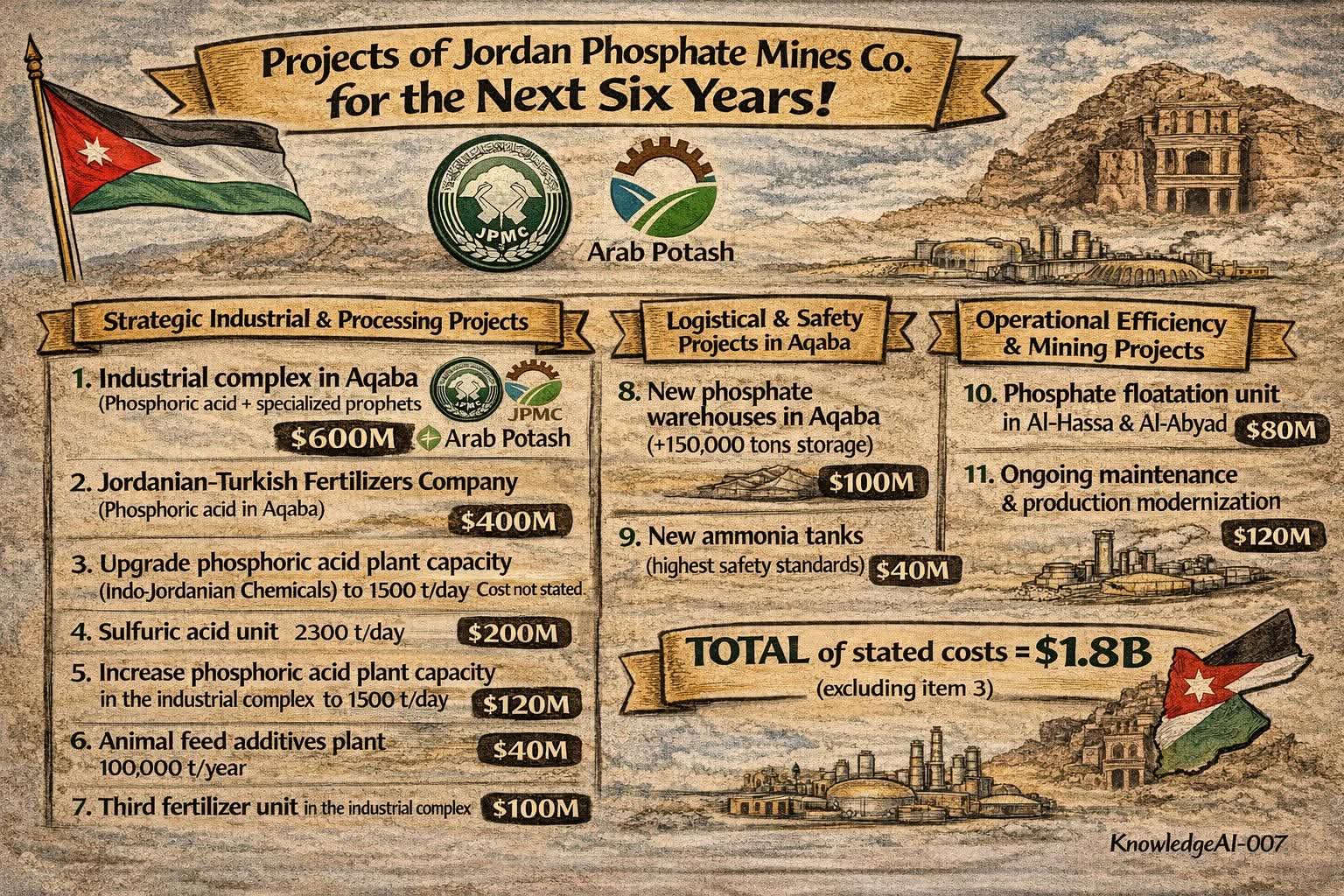 مشاريع شركة مناجم الفوسفات الأردنية للسنوات الست المقبلة (العقبة ومحاور التوسّع الصناعي)